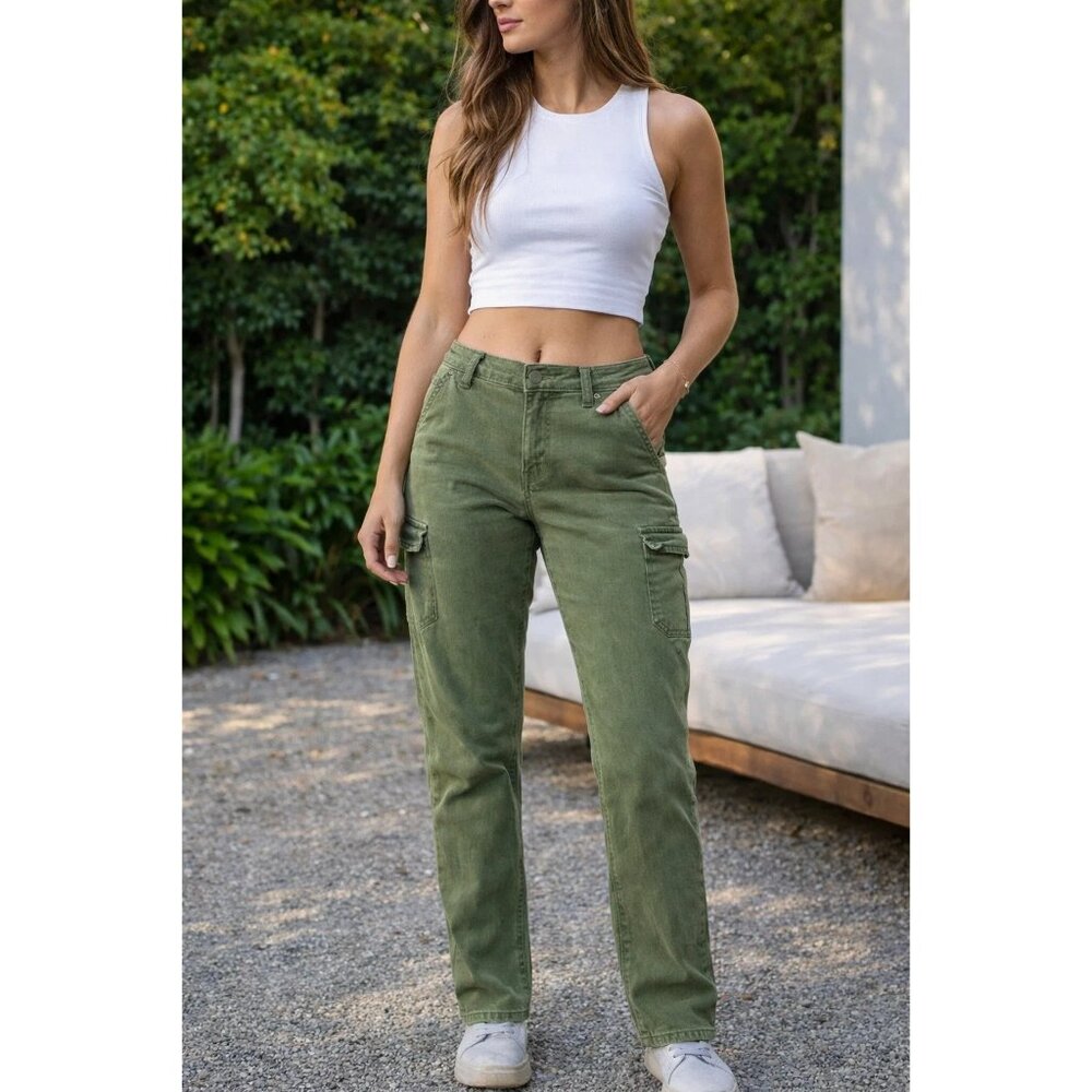 PAIGE  size 28 Joile Twill Slim Straight-Leg Ankle Pant Ivy Green